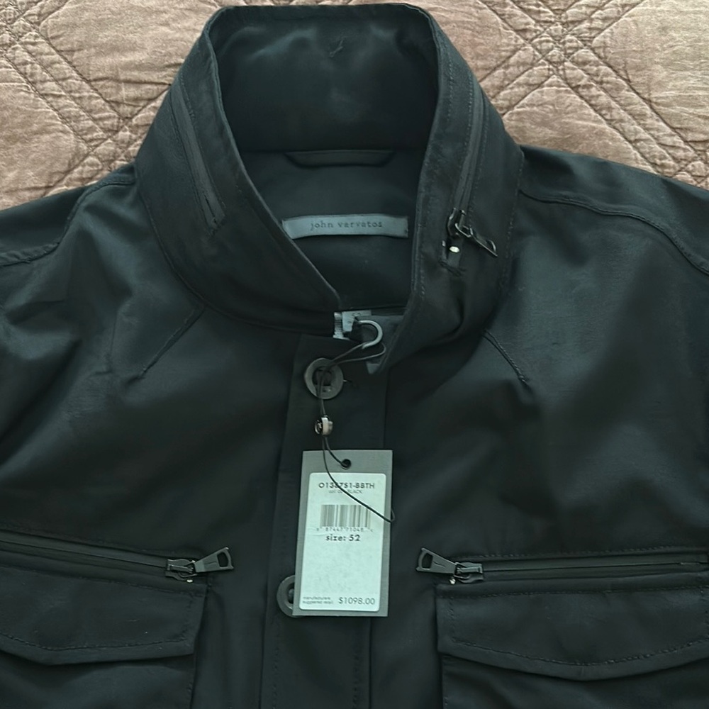 John Varvatos Black Military Field Jacket with High Collar